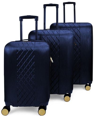Badgley Mischka 3pc Diamond Expandable Luggage Set - Blue