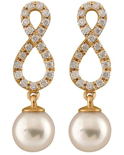 Masako Pearls Splendid Pearls 14k 0.40 Ct. Tw. Diamond & 7-7.5mm Akoya Pearl Earrings - Metallic