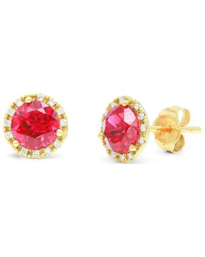 Diana M. Jewels Fine Jewellery 14k 2.18 Ct. Tw. Diamond & Ruby Corundum Halo Studs - Pink