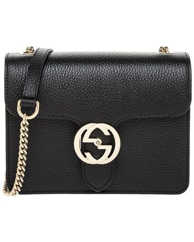 Gucci Interlocking G Small Leather Shoulder Bag - Black