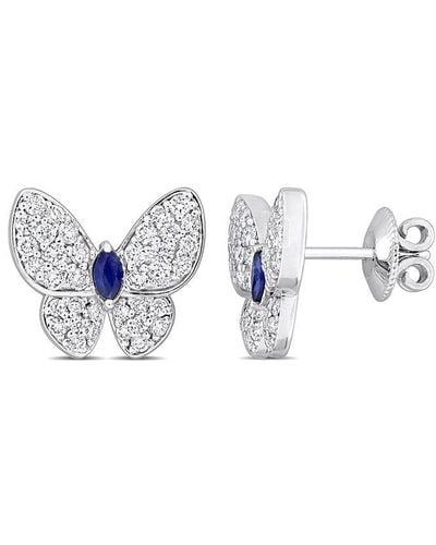 Rina Limor 14k 1.32 Ct. Tw. Diamond & Blue Sapphire Butterfly Earrings