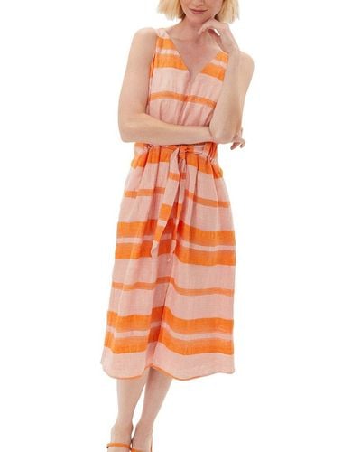 ecru Belted Linen-blend Dress - Orange