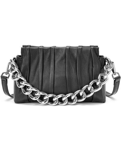 Tiffany & Fred Paris Pleated Leather Shoulder Bag - Black