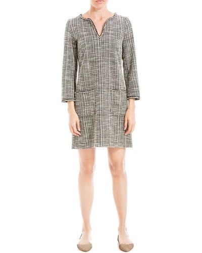 Max Studio 3/4-sleeve Tweed Short Dress - Grey