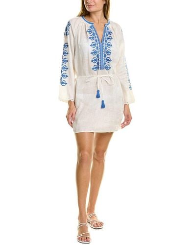 Tory Burch Embroidered Linen Long-sleeve Coverup Dress - Blue