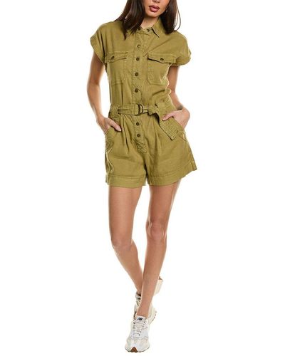 Current/Elliott The Lynwood Linen-blend Romper - Green