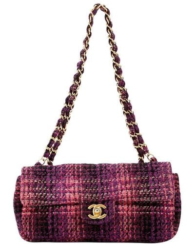 Chanel Limited Edition Quilted Tweed East West Single Flap Bag (Authentic Pre-Owned) - Purple