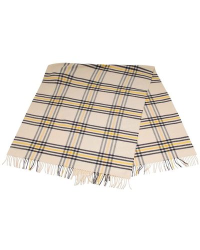 Hermès Plaid Muffler Fringe Cashmere Scarf (Authentic Pre-Owned) - Natural