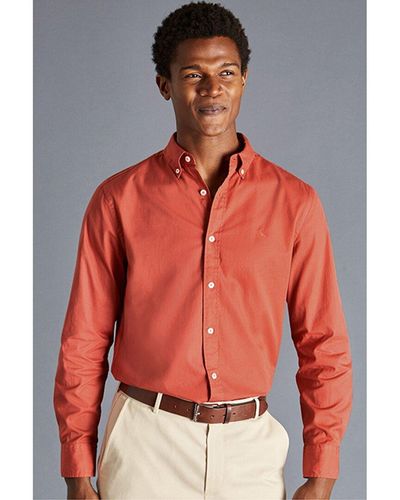 Charles Tyrwhitt Burnt Plain Slim Fit Garment Dyed Fine Twill Shirt - Orange