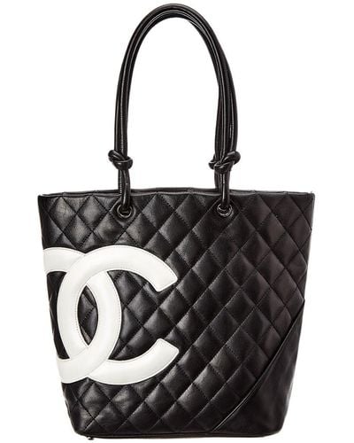 Chanel Black Glazed Quilted Leather Portobello Large Tote Bag