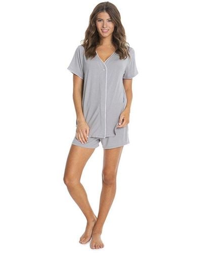 Barefoot Dreams Luxe Milk Jersey Piped Pajama Top & Boxer Set - Blue
