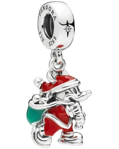 PANDORA Disney Silver Cz & Enamel Santa Mickey & Gift Bag Dangle Charm - Multicolor