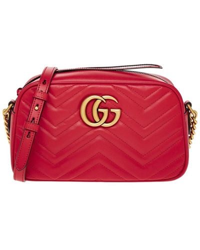 Gucci GG Marmont Small Matelasse Leather Shoulder Bag - Red