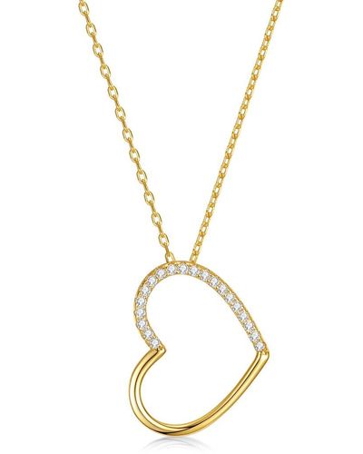 Genevive Jewelry 14k Over Silver Cz Heart Pendant Necklace - Metallic
