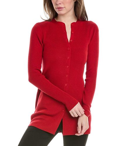 Lafayette 148 New York Ribbed Button Front Silk-blend Cardigan - Red