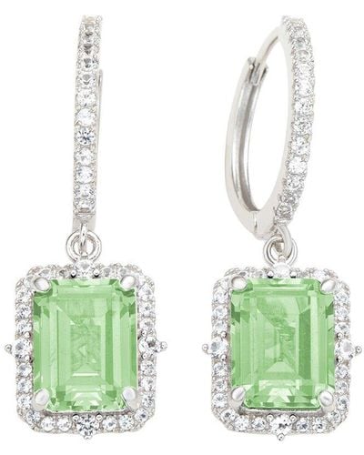Suzy Levian 0.02 Ct. Tw. Diamond & Gemstone Halo Dangling Earring - Green