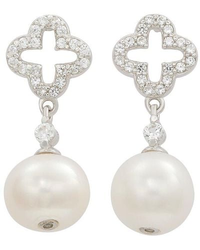 Suzy Levian Created Sapphire & 8Mm Pearl Clover Dangle Earring - White