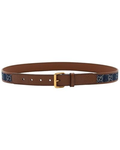 Gucci Gg Denim & Leather Belt, Size 36/90 (Authentic Pre-Owned) - Brown