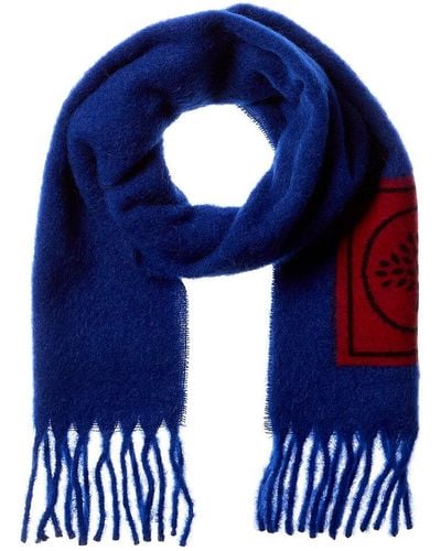 Mulberry Logo Patch Solid Alpaca, Mohair & Wool-blend Scarf - Blue