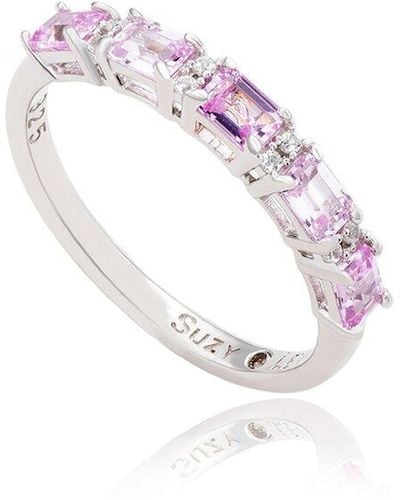 Suzy Levian Silver 0.02 Ct. Tw. Diamond & Gemstone Ring - Pink
