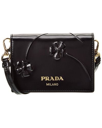 Prada Logo Leather Shoulder Bag - Black