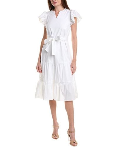Nicole Miller Tie Waist Midi Dress - White