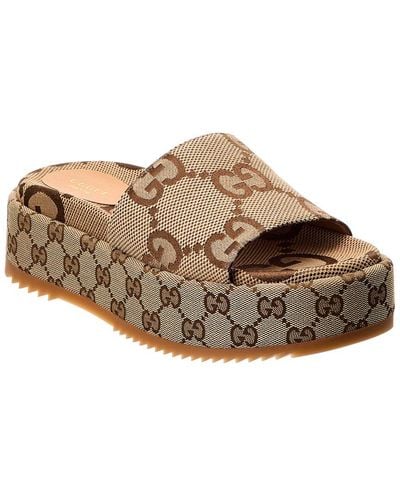 Gucci Woman Slider Sandal With Platform - Brown