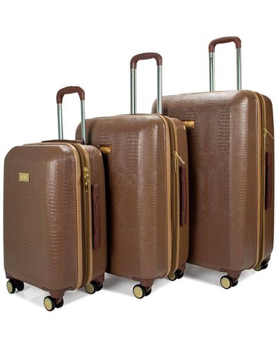 Badgley Mischka Snakeskin Expandable Luggage Set - Brown