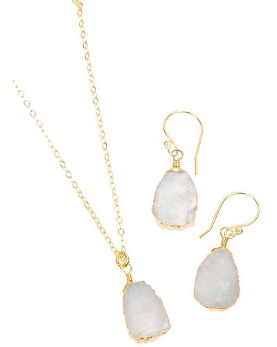 Saachi 18k Plated Opal Necklace & Earrings Set - White