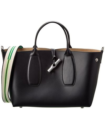 Longchamp Roseau Medium Leather Handbag - Black