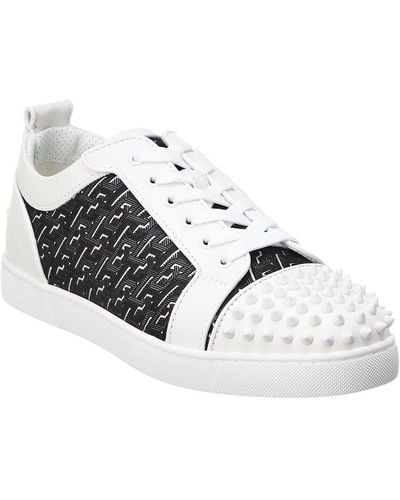 Christian Louboutin Louis Junior Spikes Orlato Coated Canvas & Leather Sneaker - White