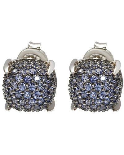 Suzy Levian Silver 1.56 Ct. Tw. Diamond & Sapphire Cluster Studs - Blue