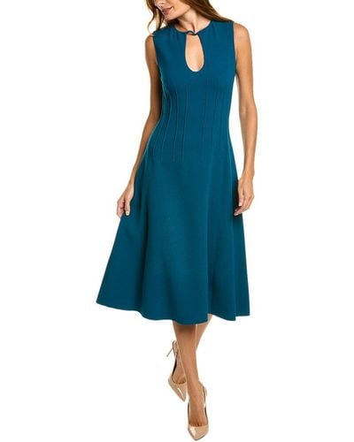 Oscar de la Renta Keyhole Seam Detail Silk-trim Wool-blend Midi Dress - Blue