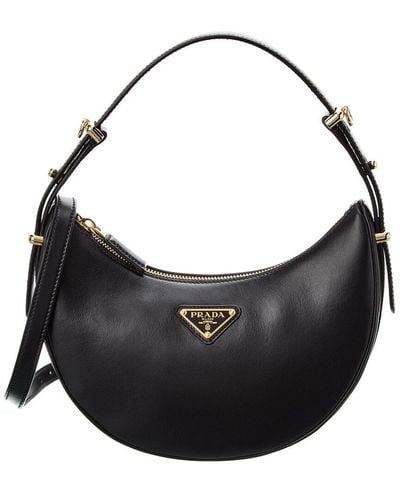 Prada Logo Leather Hobo Bag - Black
