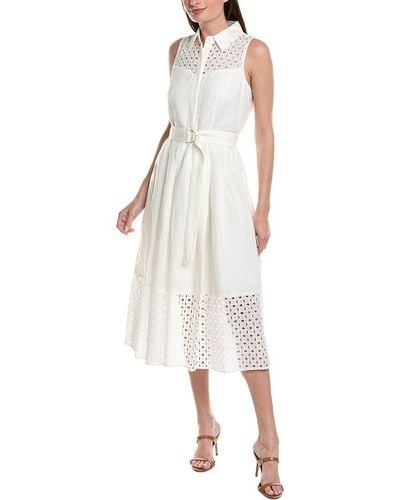 Anne Klein Pleated Linen-blend Midi Dress - White