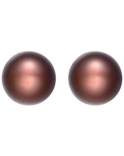 Genevive Jewelry Silver 7mm Pearl Earrings - Brown