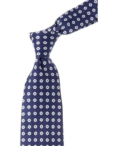 Brooks Brothers Dark Blue Tossed Flowers Linen & Silk-blend Tie