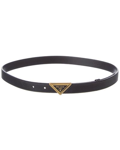 Prada Logo Saffiano Leather Belt - Black