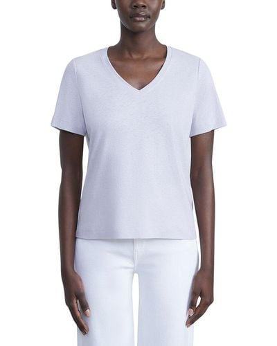 Lafayette 148 New York James V-neck Linen-blend T-shirt - White