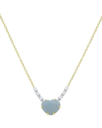 Meira T 14k 2.80 Ct. Tw. Diamond & Blue Opal Heart Necklace - Metallic