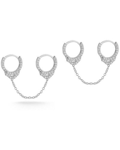 Glaze Jewelry Rhodium Plated Cz Double Piercing Handcuff Earrings - Metallic