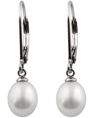 Splendid Rhodium Plated 7.5-8mm Pearl Earrings - White