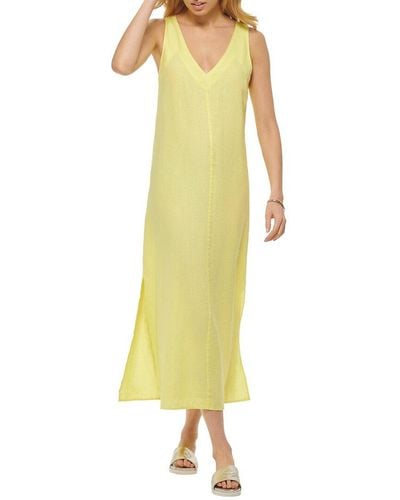 DKNY V-Neck Linen Maxi Dress - Yellow