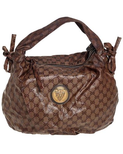 Gucci Gg Canvas & Leather Crystal Hysteria Hobo Bag (Authentic Pre-Owned) - Brown