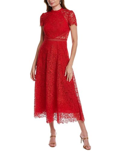 ML Monique Lhuillier Lace Midi Dress - Red