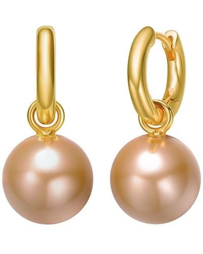 Rachel Glauber 14k Plated 14mm Pearl Cz Pearl Earrings - Metallic