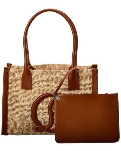 Christian Louboutin By My Side Small Raffia & Leather Tote - Brown