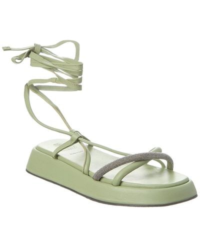 Brunello Cucinelli Ankle Wrap Leather Sandal - Green