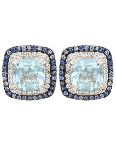Suzy Levian 0.02 Ct. Tw. Diamond & Gemstone Double Halo Studs - Blue