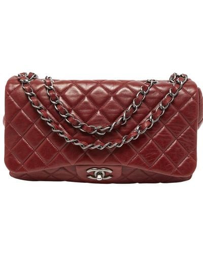Chanel Quilted Leather Jumbo Classic Single Double Flap Bag (Authentic Pre-Owned) - Red